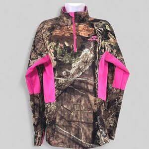 Mossy Oak 1/4 Zip Pullover Shirt Womens M Pink Camo Gorpcore Hunting Country
